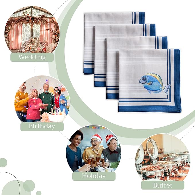 Maison d' Hermine Cloth Napkins Set of 4 100% Cotton Everyday Reusable Square Napkins Cloth Washable, Dinner, Party, Wedding, Restaurant, Spring/Summer (Poisson, 20" x 20")