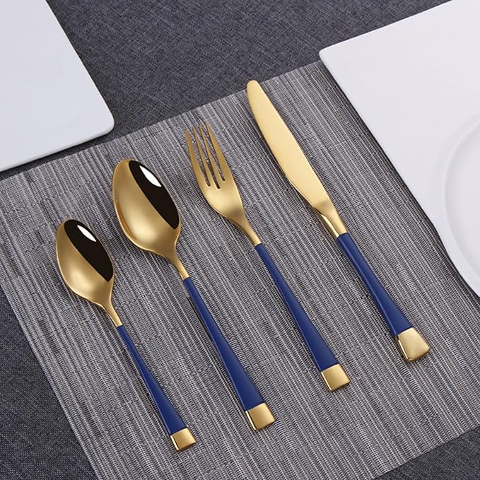 Blue-Gold Silverware ZILNEHZ Flatware Set for 14 Stainless Steel Cutlery Set Elegance Luxury Tableware Set Forks and Spoons Utensil Sets for Home Restaurant Dishwasher Safe