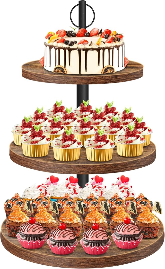 Cupcake Stand, 3 Tier Cupcake Stand Rustic Dessert Table Display Set Wood Cupcake Tower Cake Stand Tiered Tray Stand for Wedding Birthday Baby Shower 1 Pack