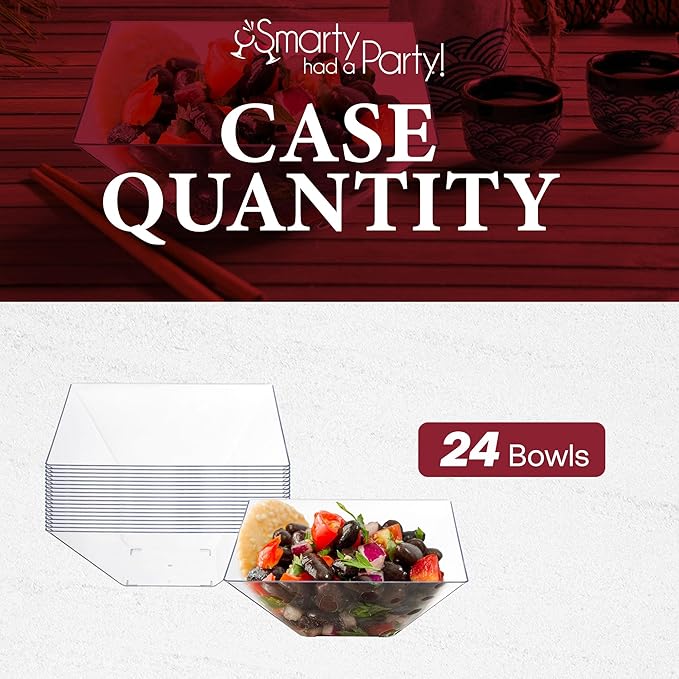 Smarty Had A Party 24 Clear Square Plastic Serving Bowls 3 qt. Disposable Clear Serving Dishes for Party, Buffet and Catering