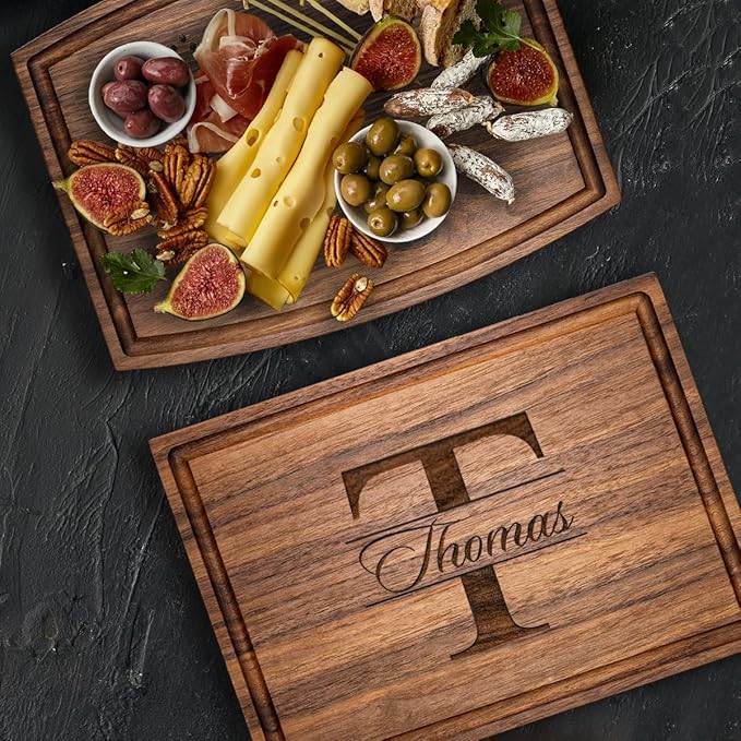 Personalized Cutting Board, Custom Wedding, Anniversary or Housewarming Gift Idea, Wood Engraved Charcuterie, for Friends and Family, Monogram Initial Design 004