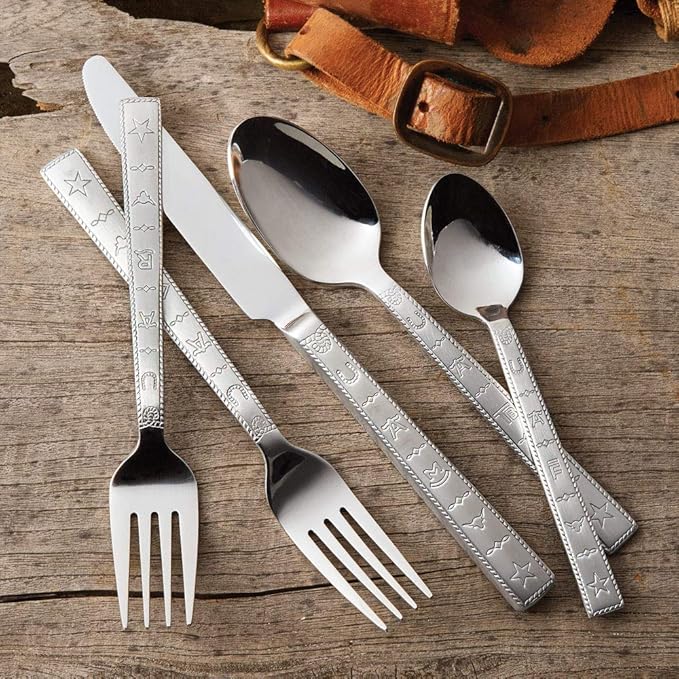 BLACK FOREST DECOR Rope & Brands Stainless Steel Flatware Set (20 Pcs) - Western-Inspired Heavy Gauge 18/10 Stainless Steel
