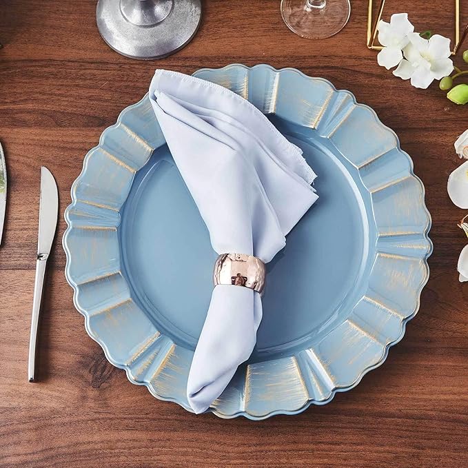 Efavormart Set of 6-13" Round - Dusty Blue Plastic Charger Plates With Waved Scalloped Rim for Wedding, Outdoor Receptions, Banquets, Holiday Dinner plates Chargers