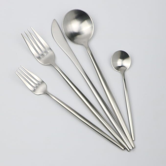 5-Piece 18/10 Stainless Steel Silver Flatware Set, Serive for 1, With Fork Spoons Knife Teaspoon Dessert Fork for Home Kitchen Restaurant Hotel