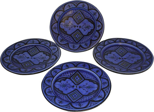 Moroccan Ceramic Plates Handmade Appetizer Tapas Serving Set Of 4 plates Royal Blue