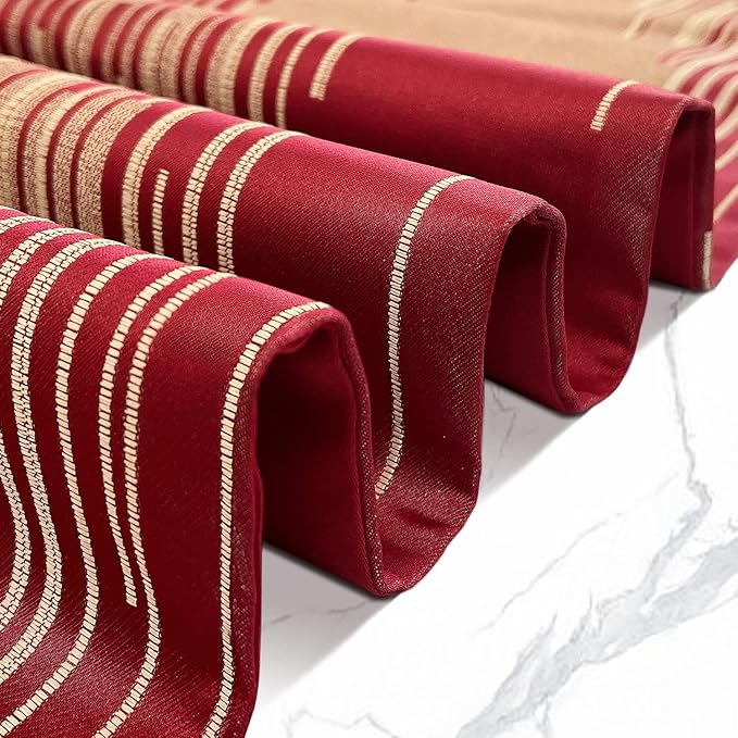 Luxury Red Table Runner 98 Inches Long Abstract Geometry Lines with Tassel Thick Fabric Handmade Embroidery Table Runners for TV Console Night Stands Keyboard Sideboard Home Decor