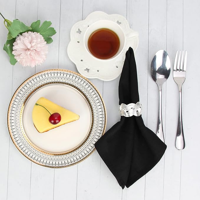 Solid Color Linen Blended Thin Dinner Cloth Napkins - Set of 12 (40 x 40 cm) - for Halloween Events & Home Use (Black)
