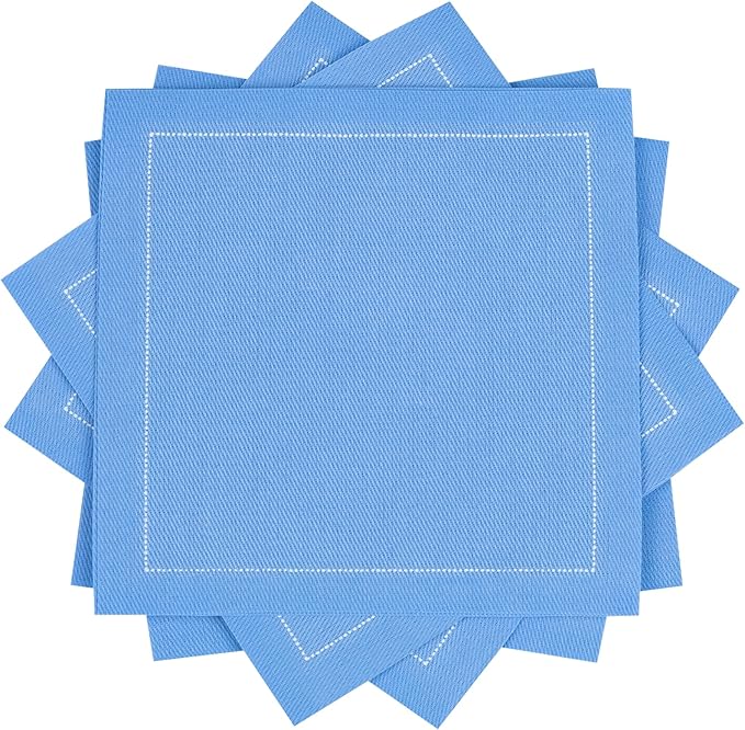 Five Star Napkins Luxury Cotton Cloth Cocktail Napkins - Bar Napkins, Party Napkins, Beverage Napkins, Events, Holiday, Wedding, Birthday, Parties - 4.5" x 4.5" - Disposable (50 x) Sea Blue