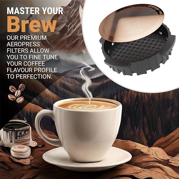 HEXNUB - Reusable Metal Filters for AeroPress Coffee Maker, Stainless Steel Filter Fits AeroPress Original & Go Cafe Press, Fuller Bodied Coffee Than Paper Filters - COPPER 2-PACK