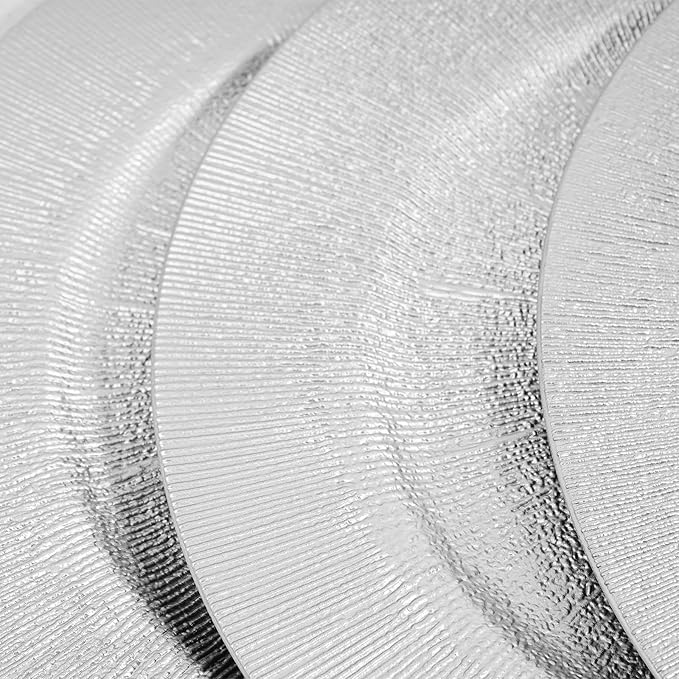 100 Pcs Antique Charger Plates Bulk 13 Inch Embossed Rim Plastic Party Dinner Plate Chargers Round Decorative Server Plate for Wedding Party Event Tableware (100pcs-silver3)