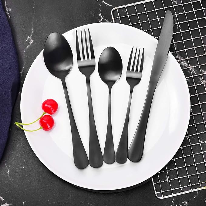 Matte Black Silverware Set for 8, 40 Pieces Heavy Duty Stainless Steel Flatware Set Utensils Cutlery Tableware Set Including Steak Knife Fork and Spoon, Gift Package for Wedding Housewarming