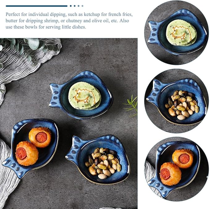 Alipis 2pcs Fish Style Ceramic Sauce Dishes Small Appetizer Plates for Condiments Vinegar and Dipping Sauces for Snacks and Desserts for Home Use
