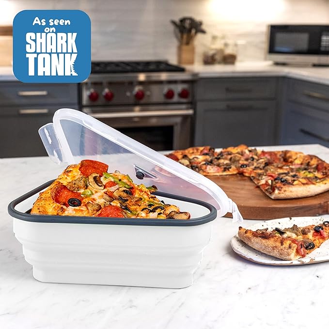 PIZZA PACK The Perfect Reusable Pizza Storage Container with 5 Microwavable Serving Trays - BPA-Free Adjustable Pizza Slice Container to Organize & Save Space, 4 Pack, White
