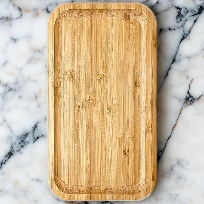 Bam&Boo Bamboo Serving Tray Natural Minimalist Rectangular (11.3” x 6.2" x 0.8") Coffee, Tea, Food, Drinks, Storage, Decor for Home, Kitchen, Bathroom