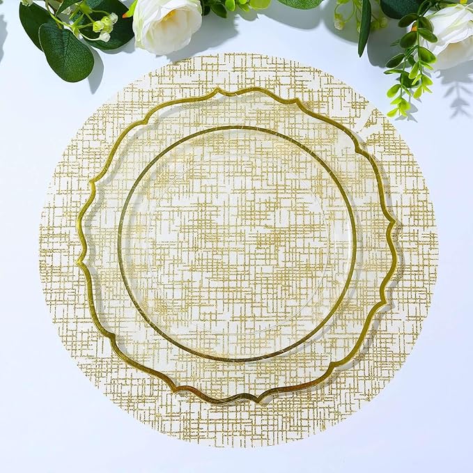 20 Pack 13" Gold Glitter Mesh Placemats - Round Disposable Durable Perfect for Parties and Events