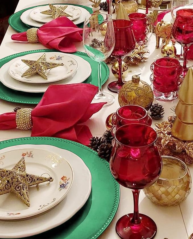 24 Pcs Green Dinner Plates, 13" Round Beaded Decorative Chargers for Wedding, Holiday, Baby Shower Events (Green)