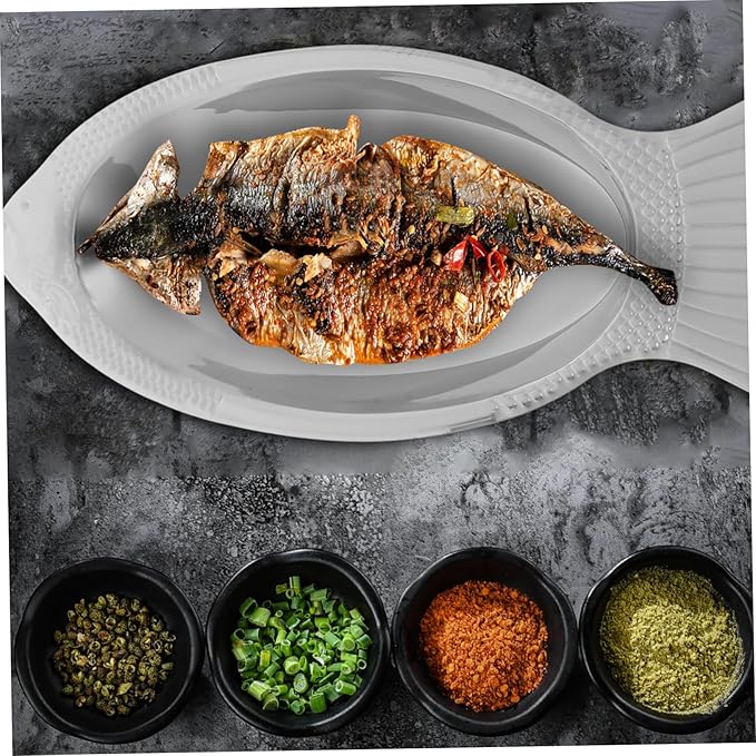 IMIKEYA 1Pc Fish Shaped Dish Stainless Steel Plate Food Tray for Steaming Serving Unique Concave Fishtail Design with Polishing for Kitchen Dining