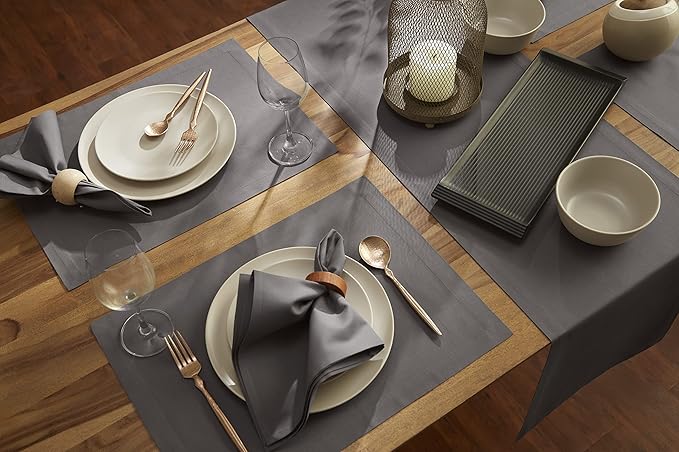 Solino Home Grey Cotton Linen Placemats Set of 4 - Machine Washable Placemats 14 x 19 Inch for Christmas, Holiday, Winter, New Year - Dru