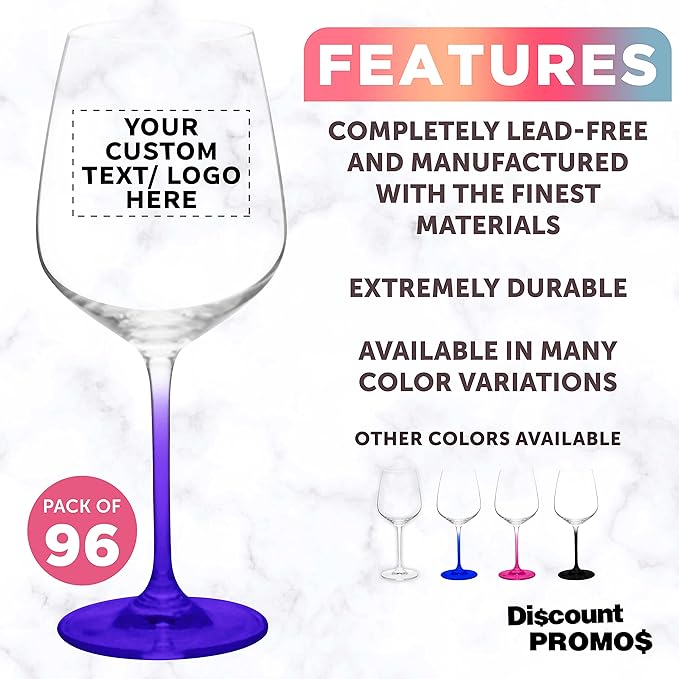 Custom Crystal Wine Glasses 17.5 oz Set of 96, Personalized Bulk Pack - Restaurant Glassware, Perfect for Red Wine or White Wine - Purple