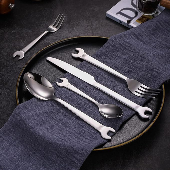 24 PCS Stainless Steel Cutlery Set Wrench Handle, Knife, Fork, Spoon Tableware Set for 4,Personalized Gift