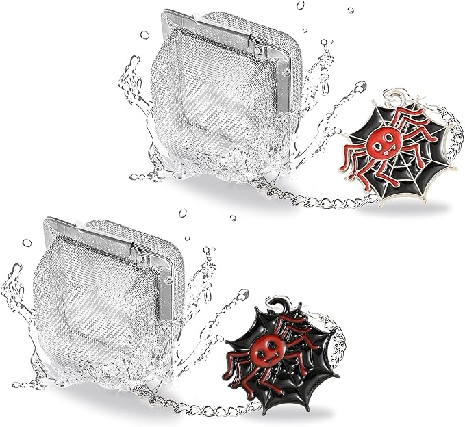 Spider Tea Infuser Set, 2 PCS Cube Tea Strainer Balls for Loose Leaf Tea with Halloween Spider Charm Pendant, Fine Stainless Steel Mesh Tea Diffuser Gift for Tea Lovers