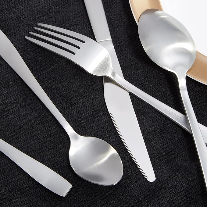 BergHOFF Taper Stainless Steel 20Pc Flatware Set, Service For 4, Long Lasting Use, Matte Finish, Silver