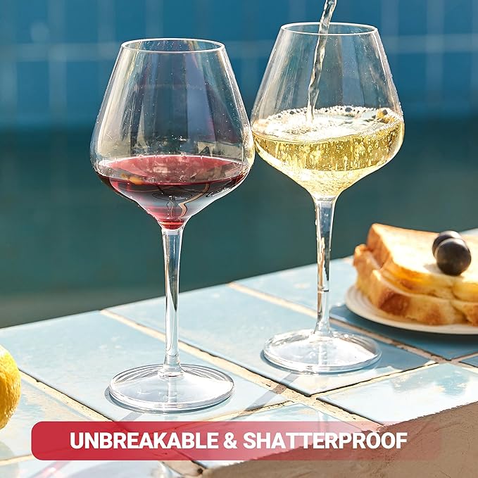 HAHASHOW Unbreakable Wine Glass, Tritan Plastic Red/White Wine Glasses, 18 oz wine Glasses, Dishwasher available Glassware, Set of 6, for Picnic, Pollside, Wedding, Party Gift