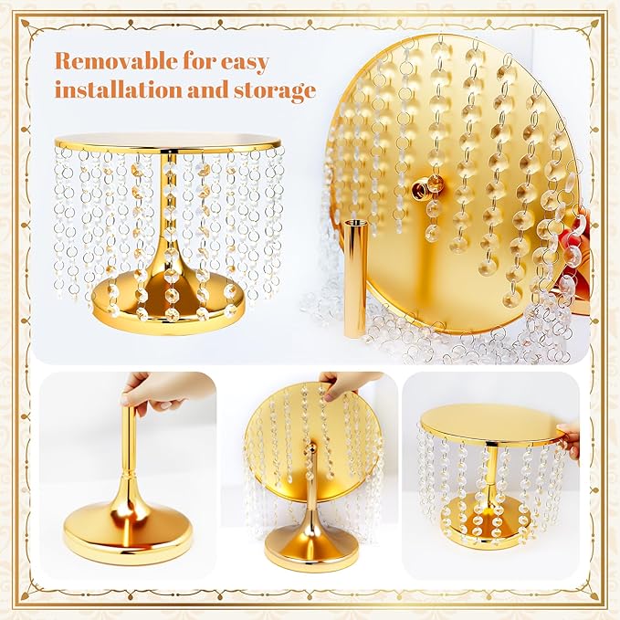 6 Pcs Crystal Gold Cake Stand for Party, Gold and Crystal Dessert Table Display Set, Vintage Metal Cupcake Stand Includes Protective Film