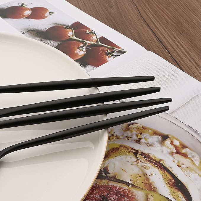 Flatware Set 18/10 Stainless Steel Matte Black - Kitchen Utensil Serving Set of Dinner Fork Knife Spoon Salad Fork Dessert Spoon,5 picec Set of 1, for Home Kitchen Restaurant Hotel