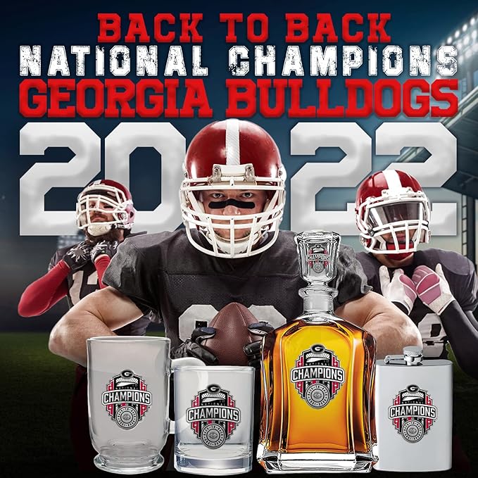 Heritage Pewter Georgia Bulldogs 2022 National Championship Stemless Glass Goblets – Set of 2 | 15 OZ Goblet Wine Glasses | Expertly Crafted Pewter Glass
