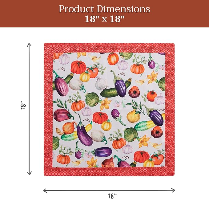 Maison d' Hermine Cloth Napkins Set of 4 100% Cotton Soft & Durable Everyday Reusable Square Napkins Cloth Washable, Dinner, Cocktail Party, Wedding, Restaurant (Ratatouile, 18" x 18")