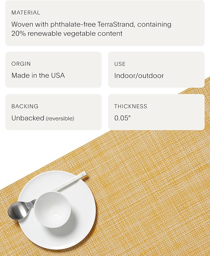 Chilewich Mini Basketweave Placemats in Ochre - Set of 4 - Easy Care Woven Tabletop Textiles - Indoor/Outdoor - 19" x 14" Rectangle