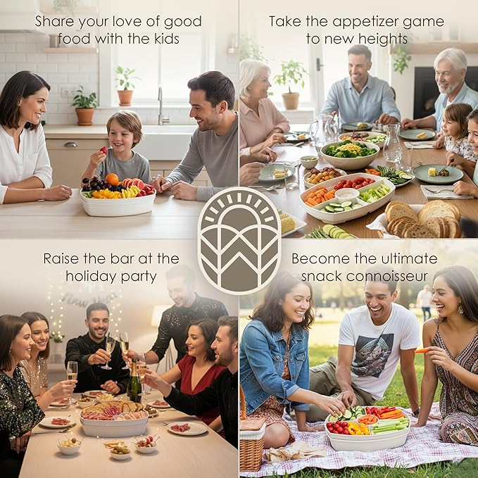 15" Stone-Colored Chilled Serving Tray - 3-Tier Ice Party Platter with 4 Compartments, Ice Tray & Lid, BPA-Free Melamine, Dishwasher & Freezer Safe for Fruits & Vegetables - Cutting Board Included