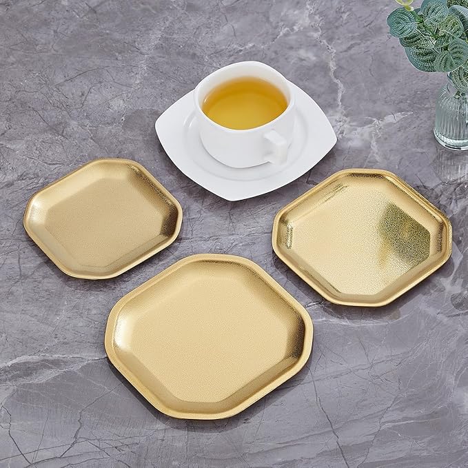 SANQIAHOME 5.9 * 5.9 inch square Appetizer Plates,thick stainless steel Dinner Plates, Pasta Dessert Plates for Sushi, Fruit oven/Dishwasher Safe, Set of 4,Gold