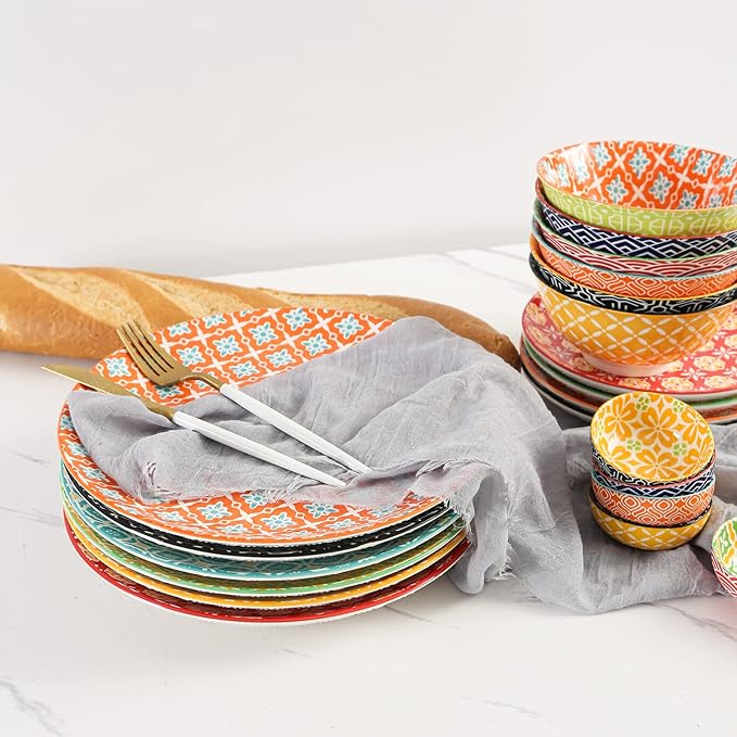 10" Ceramic Dinner Plates, Porcelain Dessert Salad Plate Set, Colorful Serving Dishes for Pasta, Pancakes, Steak, Set of 6, Dishwasher & Microwave Safe