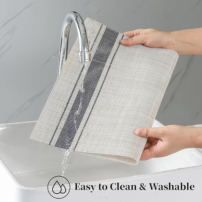 Plastic Woven Place Mats,Non-Slip,Set of 6,Waterproof Wipeable Dining Table Mats for Kitchen Table Indoor/Outdoor,Blue
