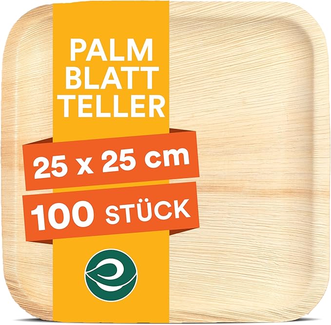 ECO SOUL Palm Leaf Disposable Bamboo Plates 10" Square Compostable & Biodegradable Party Plates for Christmas Dinner, Weddings, Parties & Events 100 Count