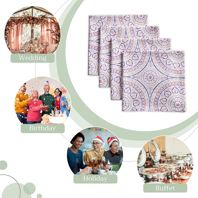 Maison d' Hermine Cloth Napkins Set of 4 100% Cotton Everyday Reusable Square Napkins Cloth Washable, Dinner, Party, Wedding, Restaurant, Spring/Summer (Mandala, 20" x 20")