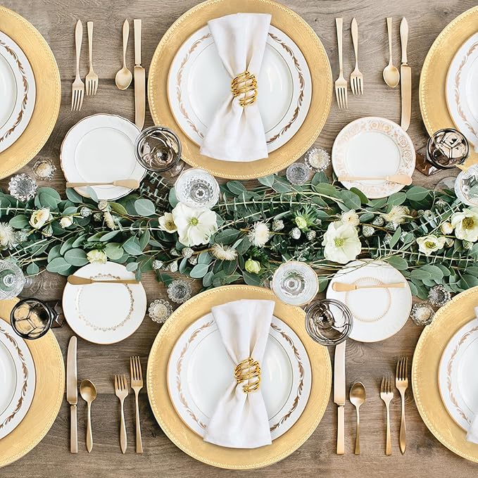 MAONAME Foil Gold Charger Plates with Beaded, 13" Plate Chargers for Dinner Plate, Plastic Round Chargers for Table Setting, Set of 6