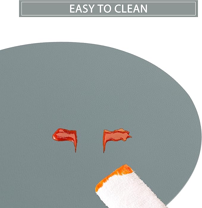Wipeable Placemats and Coasters Leather Table Mats Waterproof Heat-Resistant Easy to Clean for Dining Table Set Kitchen Table Set of 4, Pale Blue