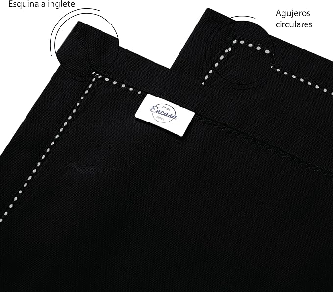 Encasa XO Placemats Set of 4 | Cotton Hemstitched Design | Black | Rectangular 19"x13" - Dining Table Mat | for Dining Table Fall Decoration, Holiday & Christmas Festivals - Machine Washable