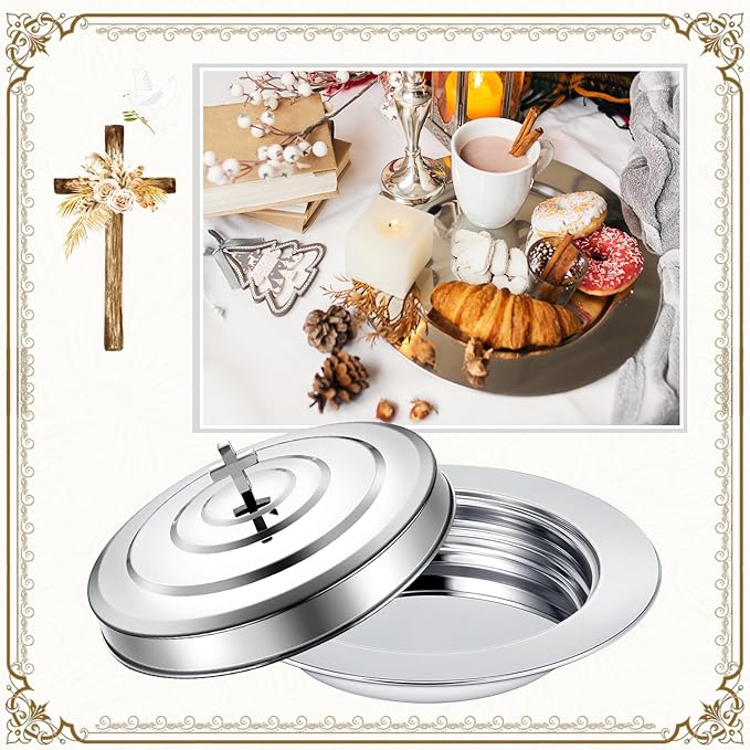Cmmunion Trays for Churches, Communion Set Communion Tray with Lid Set Communion Plates for Church Supplies Communion Supplies (Silver)