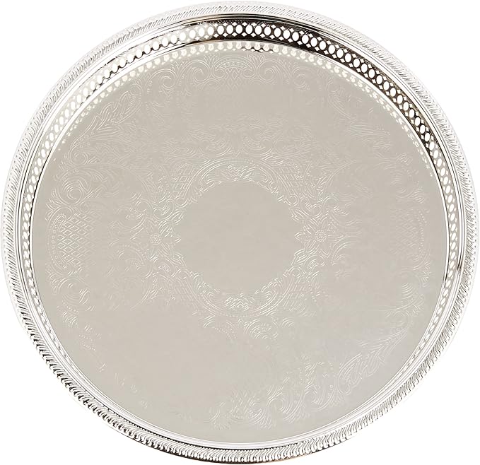 Elegance Silver Round Silver Plated Gallery Tray, 12-3/4"