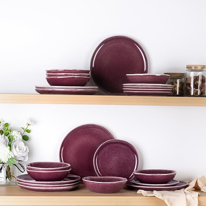 AmorArc Ceramic Dinnerware Sets,Handmade Reactive Glaze Stoneware Plates and Bowls Sets,Highly Chip and Crack Resistant | Dishwasher & Microwave Safe Dishes Set,Service for 4 (12pc)