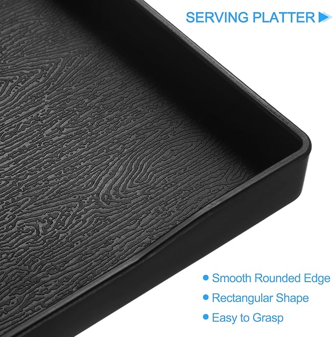 uxcell 2Pcs Serving Tray Small Black Mini Tray 7" x 10" Plastic Rectangular Wooden Serving Trays Decorative Ottoman Platter for Breakfast Kitchen Bathroom