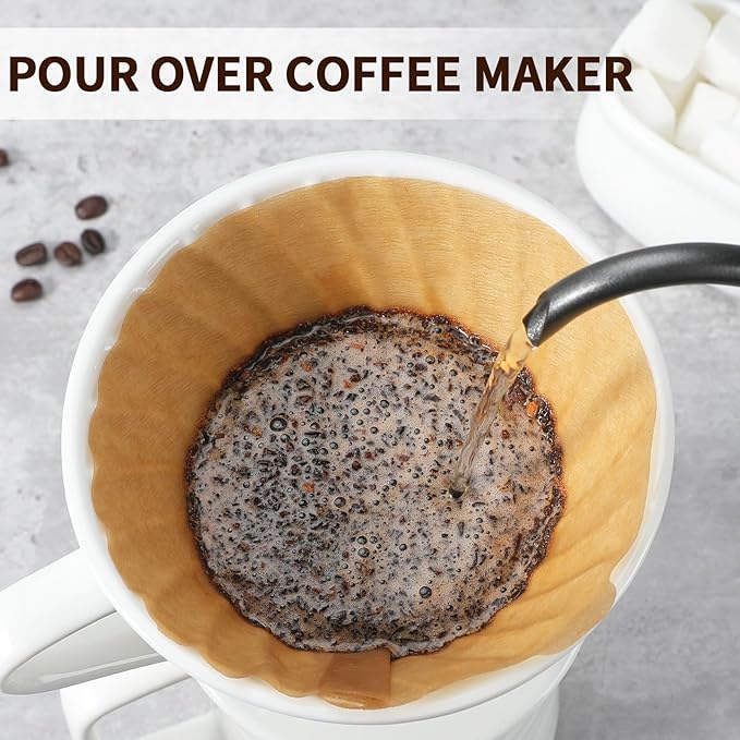 Mongdio Ceramic Pour Over Coffee Dripper, Reusable Porcelain Portable Pour Over Coffee Maker, Slow Brewing Accessories with 1 Holes for Home - Size 02 White