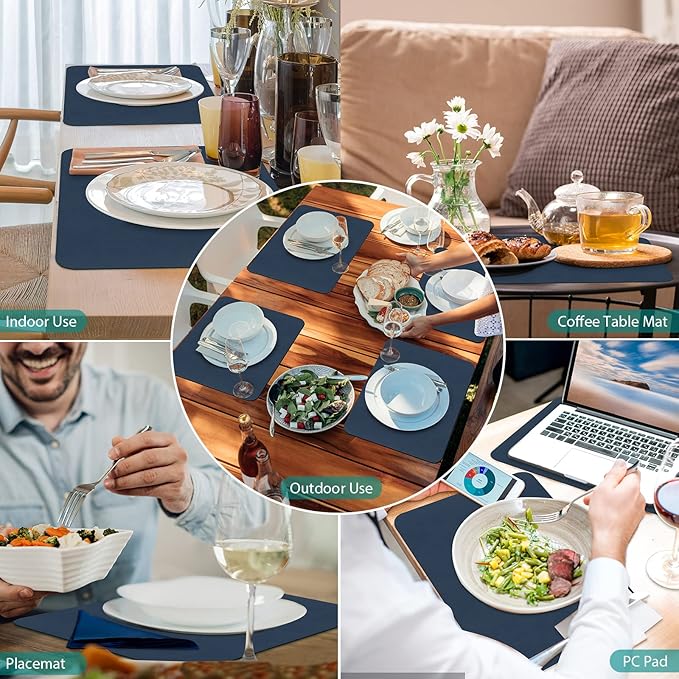 Bacgnyer Placemats Set of 4, Placemat with Coasters Heat Stain Scratch Resistant Non-Slip Waterproof Oil-Proof Washable Wipeable Outdoor Indoor for Dining Patio Table Kitchen Decor and Kids (Blue 4)