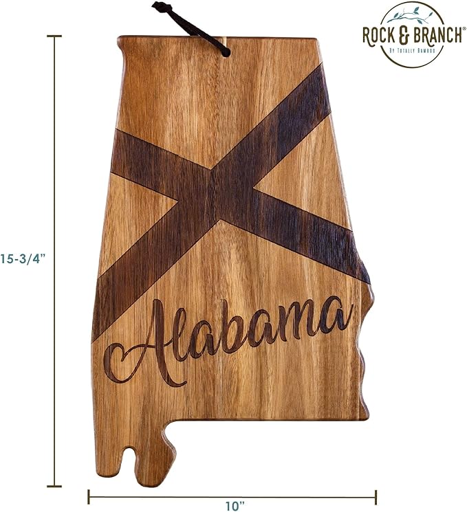 Totally Bamboo Rock & Branch Origins Series Alabama State Shaped Cutting Board and Charcuterie Serving Tray, Includes Hang Tie for Wall Display