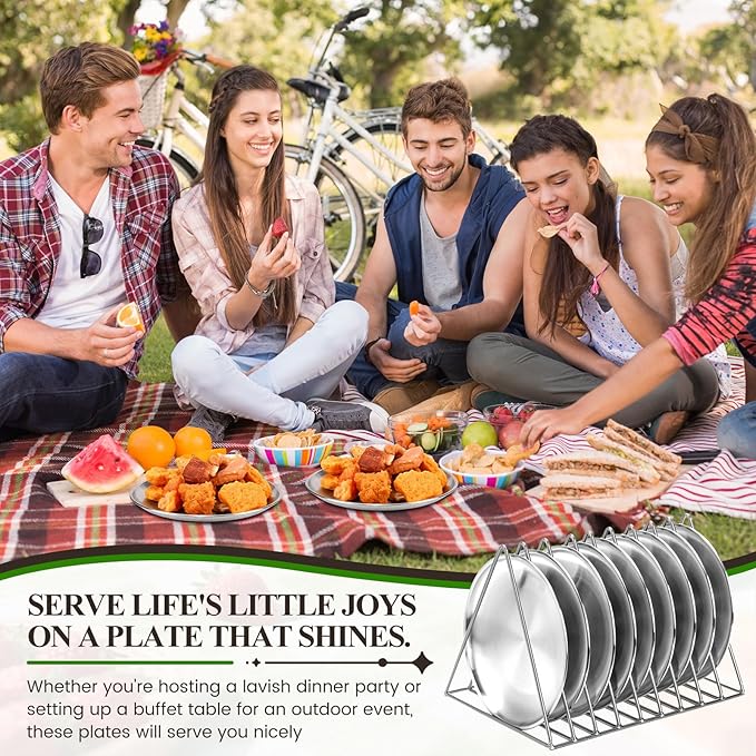 Nuogo 20 Pieces Stainless Steel Silver Plates 6.5 Inch Silver Dinner Plates Metal Serving Tray Dessert Dishes for Bbq, Salad, Snack, Desserts, Food Serving, Outdoor Camping