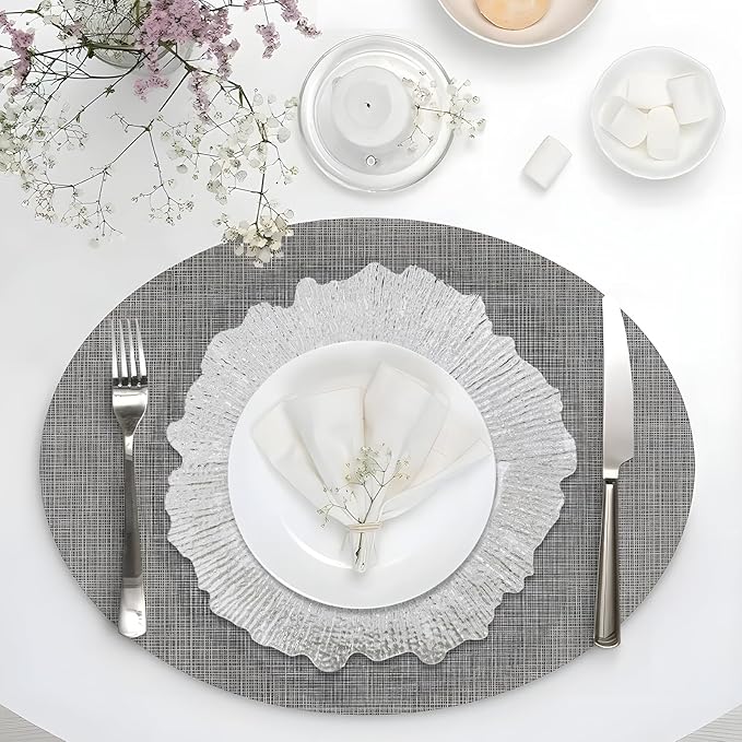 MAONAME 13" Clear Charger Plates, Round Reef Chargers for Dinner Plates, Plastic Plate Chargers for Table Setting, Wedding Decor, Set of 8